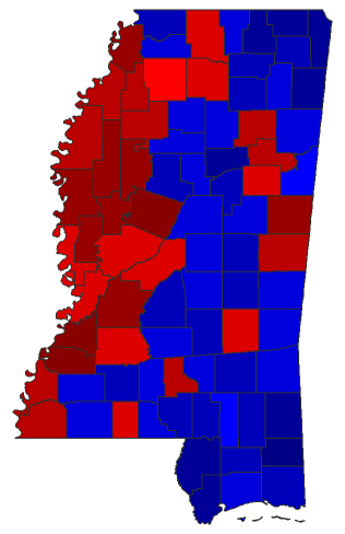 2019 Gubernatorial General Election - Mississippi Election County Map