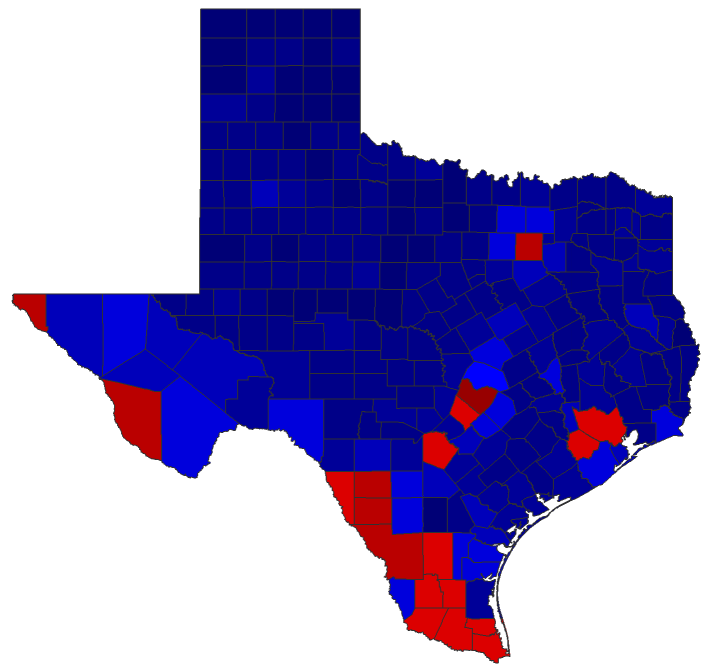 2022 Gubernatorial General Election - Texas Election County Map