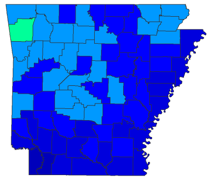 2020 Presidential Democratic Primary - Arkansas Election County Map