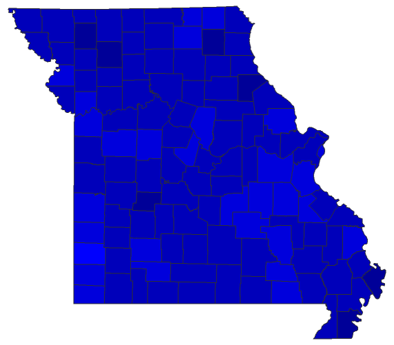2020 Presidential Democratic Primary - Missouri Election County Map