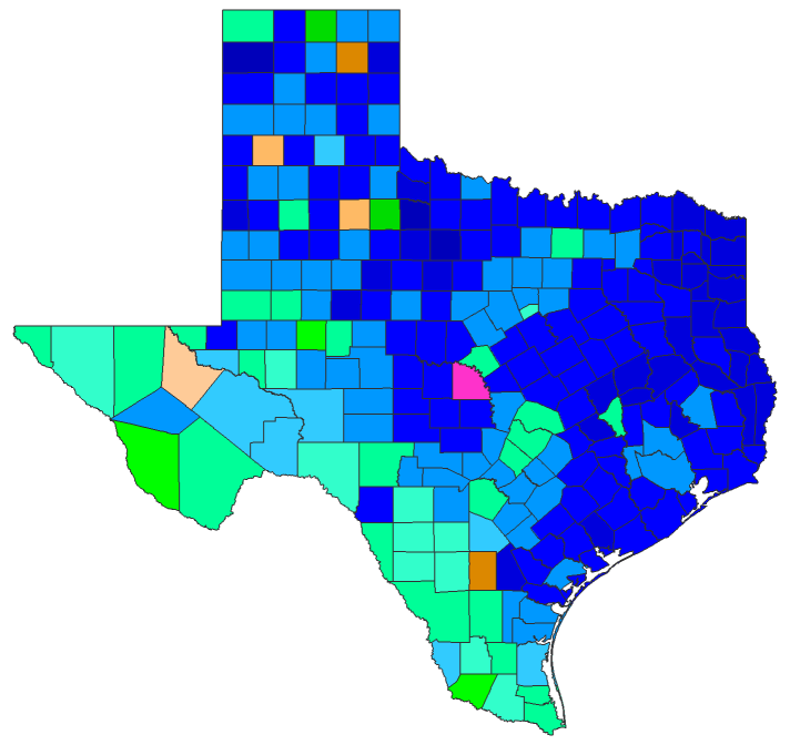 2020 Presidential Democratic Primary - Texas Election County Map