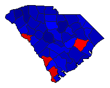 1990 South Carolina County Map of General Election Results for Senator