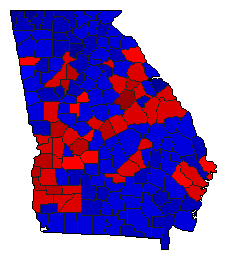 1998 Georgia County Map of General Election Results for Senator