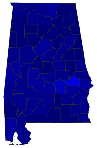 2022 Lt. Gubernatorial General Election - Alabama Election County Map