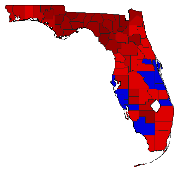 1986 Florida County Map of General Election Results for Agriculture Commissioner