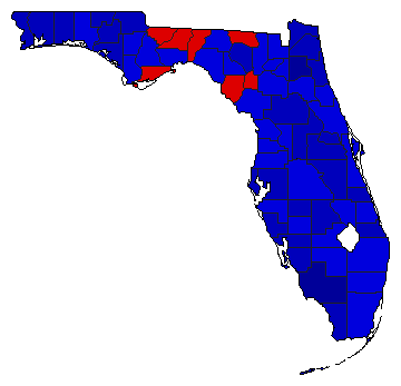1990 Florida County Map of General Election Results for Secretary of State