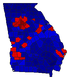 2022 Georgia County Map of General Election Results for Lt. Governor