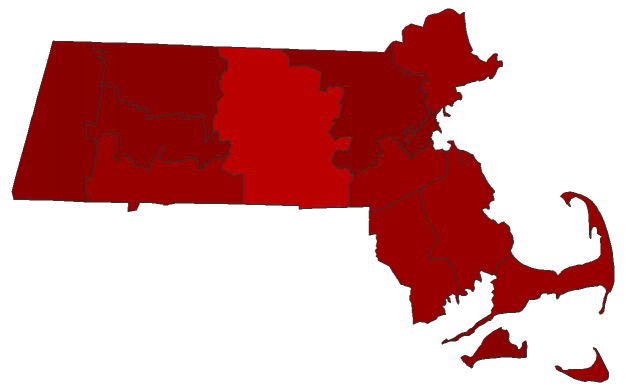 2022 State Treasurer General Election - Massachusetts Election County Map