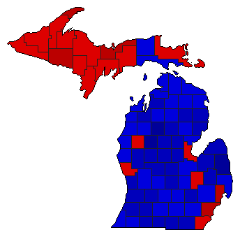 1958 Michigan County Map of General Election Results for Governor
