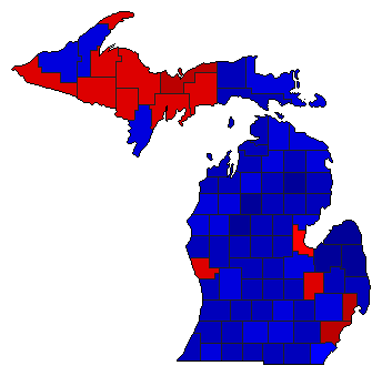 1954 Michigan County Map of General Election Results for Secretary of State