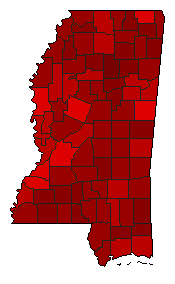 1967 Mississippi County Map of General Election Results for Governor