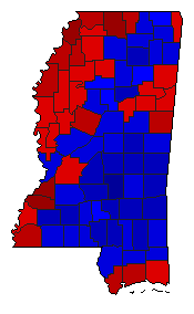 1991 Mississippi County Map of General Election Results for Governor