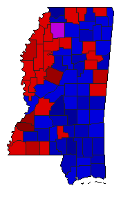 1995 Mississippi County Map of General Election Results for Governor