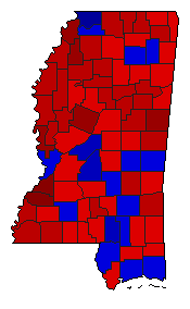 1999 Mississippi County Map of General Election Results for Lt. Governor