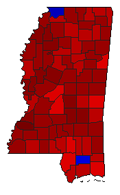 1999 Mississippi County Map of General Election Results for Secretary of State
