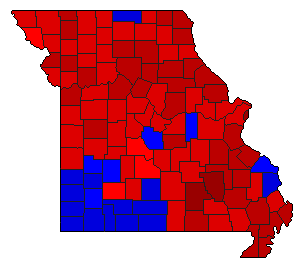 1992 Missouri County Map of General Election Results for State Treasurer
