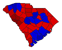 1974 South Carolina County Map of General Election Results for Governor