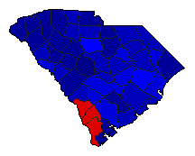1990 South Carolina County Map of General Election Results for Governor