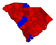 1990 South Carolina County Map of General Election Results for Lt. Governor