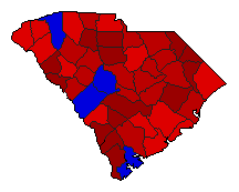 1990 South Carolina County Map of General Election Results for State Treasurer