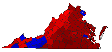 1957 Virginia County Map of General Election Results for Governor