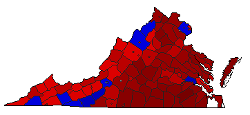 1961 Virginia County Map of General Election Results for Governor