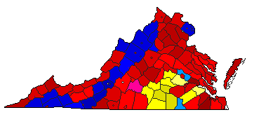 1965 Virginia County Map of General Election Results for Governor