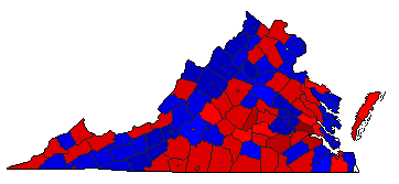 1969 Virginia County Map of General Election Results for Governor