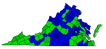 1973 Virginia County Map of General Election Results for Governor
