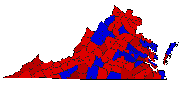 1985 Virginia County Map of General Election Results for Governor
