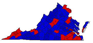 1989 Virginia County Map of General Election Results for Governor