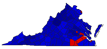 1993 Virginia County Map of General Election Results for Governor