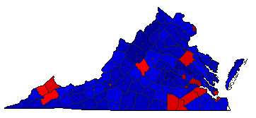 1997 Virginia County Map of General Election Results for Governor