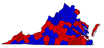 2001 Virginia County Map of General Election Results for Governor
