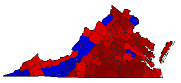 1953 Virginia County Map of General Election Results for Lt. Governor