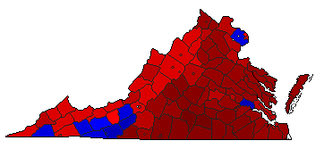 1957 Virginia County Map of General Election Results for Lt. Governor
