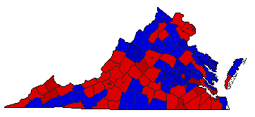 1985 Virginia County Map of General Election Results for Lt. Governor
