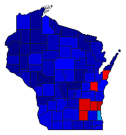1908 Wisconsin County Map of General Election Results for Lt. Governor