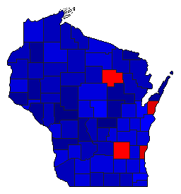 1916 Wisconsin County Map of General Election Results for Secretary of State
