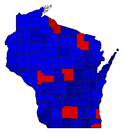 1954 Wisconsin County Map of General Election Results for Secretary of State
