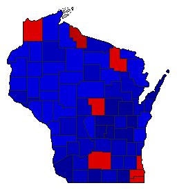 1954 Wisconsin County Map of General Election Results for State Treasurer