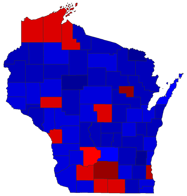 2022 State Treasurer General Election - Wisconsin Election County Map