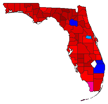 1992 Florida County Map of Democratic Primary Election Results for President