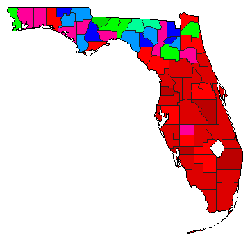 2008 Florida County Map of Democratic Primary Election Results for President