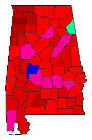 1994 Alabama County Map of Democratic Primary Election Results for Agriculture Commissioner