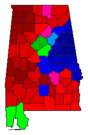 1996 Alabama County Map of Democratic Primary Election Results for Senator