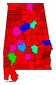 1982 Alabama County Map of Democratic Primary Election Results for Governor