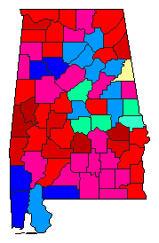 1986 Alabama County Map of Democratic Primary Election Results for Governor