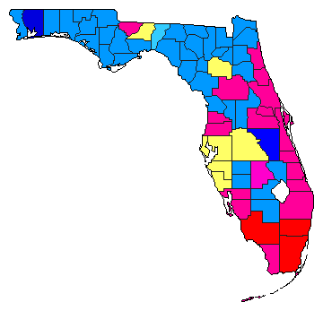 1994 Florida County Map of Democratic Primary Election Results for Senator