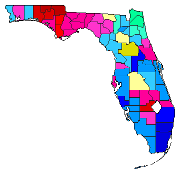 1978 Florida County Map of Democratic Primary Election Results for Governor